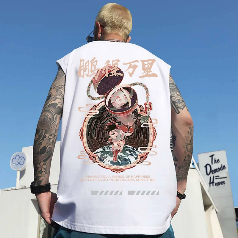 Vest, summer T-shirt sleevless, oversize, plus size, Chinese style