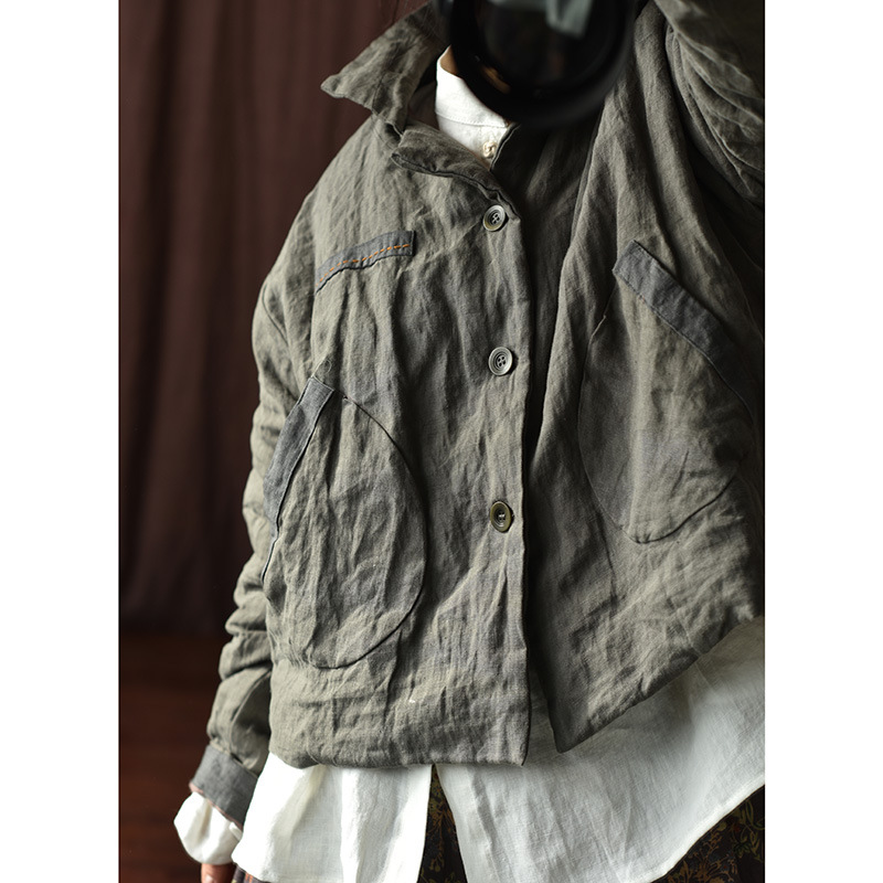 Small Left/Homemade Short Women's 2021 Spring and Autumn New Quilted Top Loose Casual Linen Cotton Short Coat