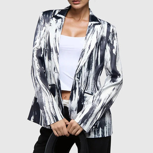 Weird Style Loose Slimming Look Suit 2025 New Black and White Graffiti Design Niche Casual and Comfortable Suit Jacket for Women