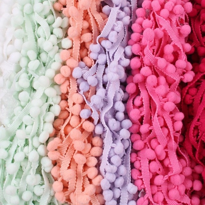 小毛球 绒球 毛球花边服装辅料帽子配饰 1cm彩色绒球花边流苏花边