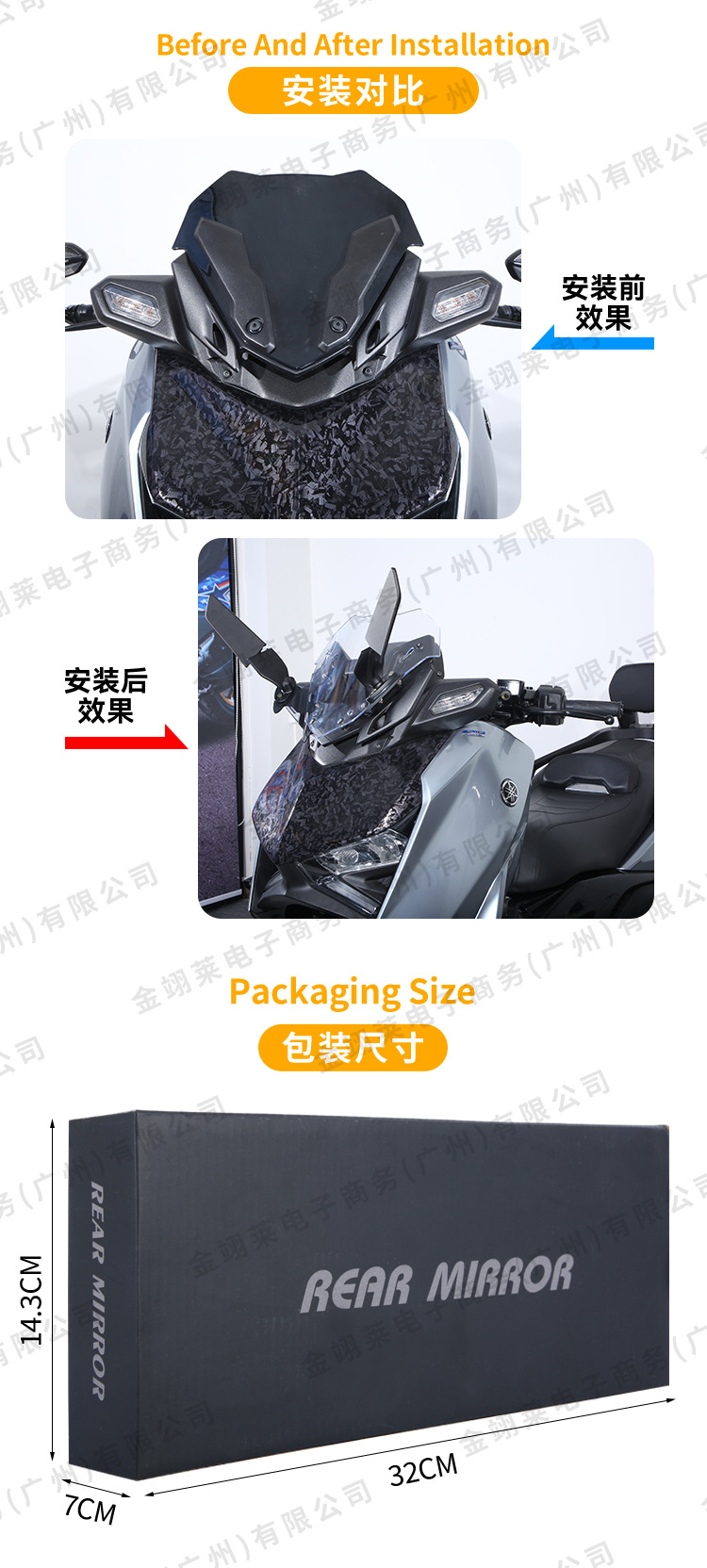 Suitable for Kawasaki Yamaha Wind Knife Modified Rearview Mirror Motorcycle Accessories Fixed Wind Wing Rearview Mirror Large Mirror Panel