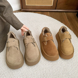 Thick-Soled Snow Boots for Women, Fleece-Lined and Thickened, 2025 Winter New Retro Melard Warm Round-Toe Birkenstock Cotton Shoes