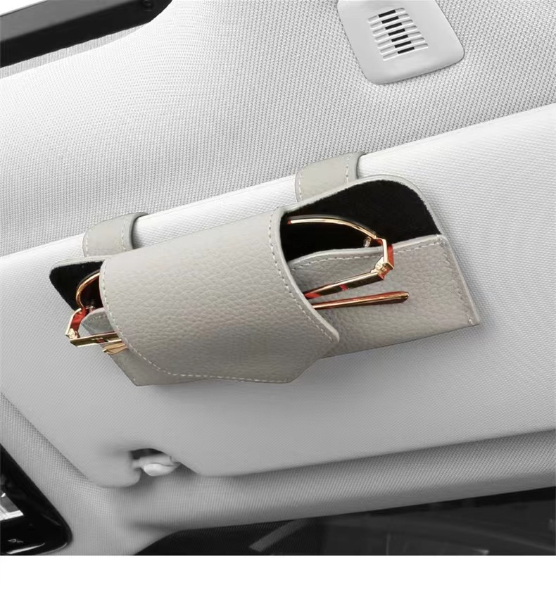 Leather Car Glasses Box Sun Visor High-end Sunglasses Frame Car Refueling Card Holder Car Sunglasses Storage Box