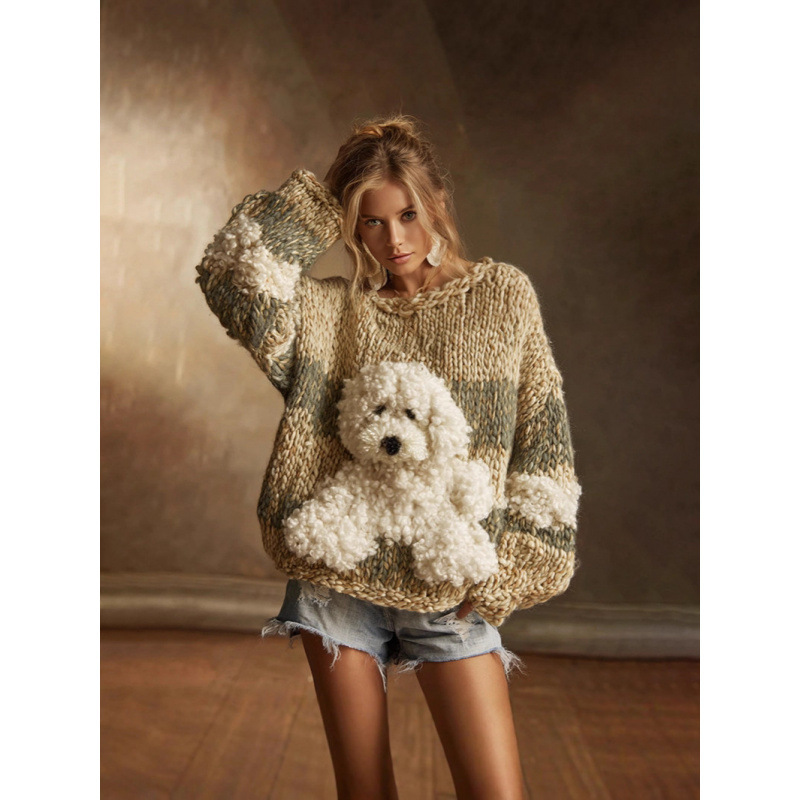 Cross-Border American-Style Round-Neck Long-Sleeve Sweater for Autumn and Winter, Soft and Sweet, Youthful Short-Sleeve Floral Knitwear for Outerwear or Layering Cross-Border American-Style Round-Neck Long-Sleeve Sweater for Autumn and Winter, Soft and Sweet, Youthful Short-Sleeve Floral Knitwear for Outerwear or Layering