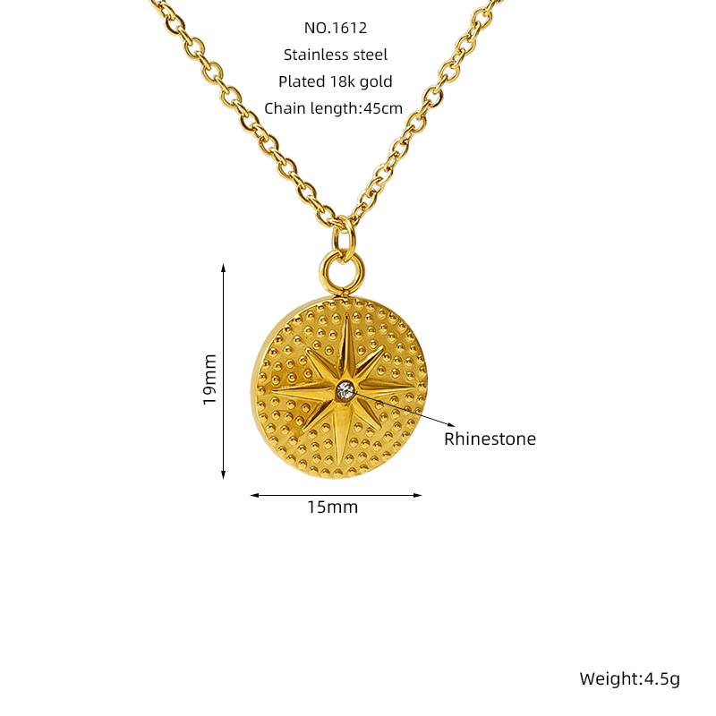 Collar de acero inoxidable retrógrado francés de ocho estrellas personalidad de moda de estilo de moda de colgante de metal de acero de acero clavícula para mujeres