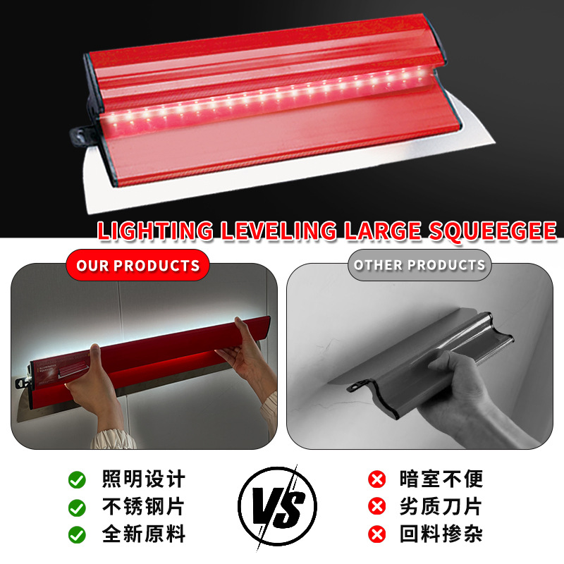 Lámpara LED con cuchilla extraíble, engrosamiento y nivelación, esquina de pared, herramienta de pintura de raspado gris, raspador de masilla de iluminación