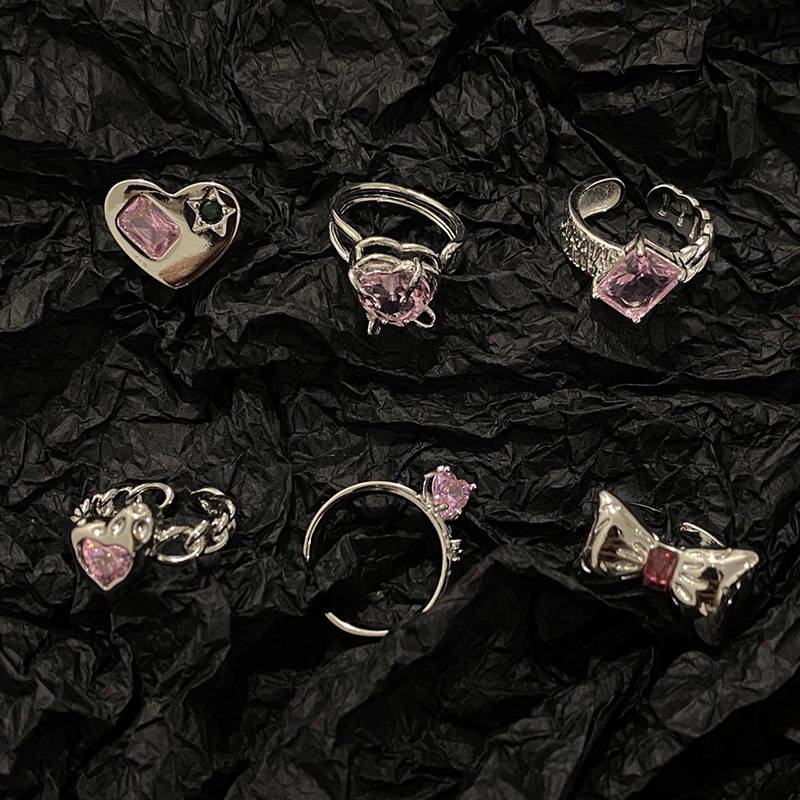 Sweet Heart Shape Bow Knot Copper Plating Zircon Open Ring