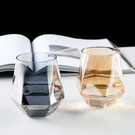 六角创意彩色玻璃杯子网红果汁水杯餐厅威士忌酒杯ins原宿风日式