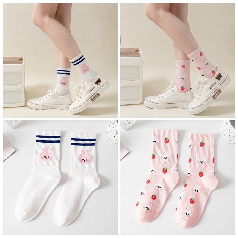Korean Style Socks for Women, Cartoon Cute Rabbit Combed Cotton Mid-Calf Women's Socks, Versatile Sports Socks, Student Socks Korean Style Socks for Women, Cartoon Cute Rabbit Combed Cotton Mid-Calf Women's Socks, Versatile Sports Socks, Student Socks