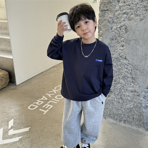 Haimajia boys' trendy pure cotton long-sleeved T-shirt tops children's 2024 spring and autumn new Korean style children's clothing bottoming shirt