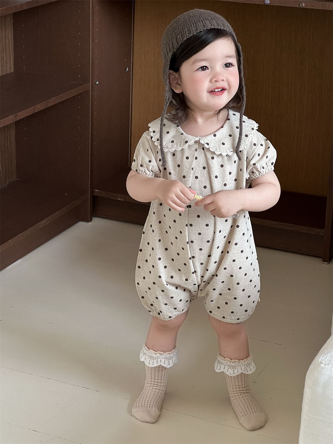 Mameluco de verano para bebé, estilo coreano, ropa infantil, mono de lunares para bebé, mameluco de verano de manga corta, conjunto de verano
