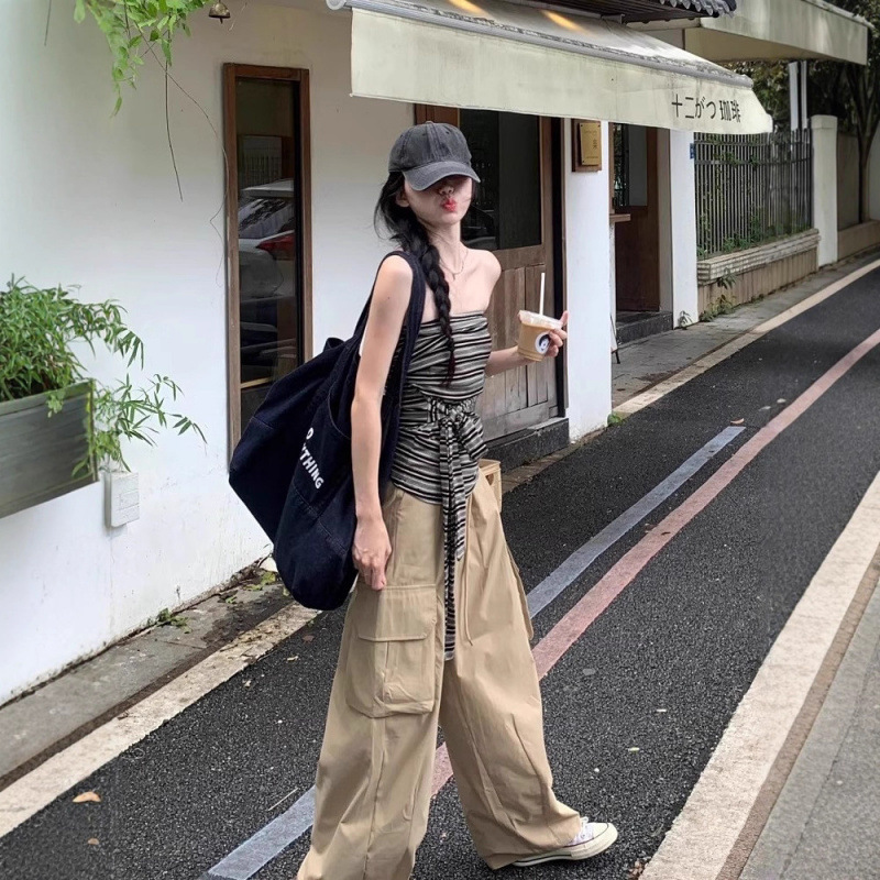 Striped Strapless Camisole for Women, Summer 2025, Trendy and Stylish, Slim-Fit, Fashionable Tie-Up Shirt Top Striped Strapless Camisole for Women, Summer 2025, Trendy and Stylish, Slim-Fit, Fashionable Tie-Up Shirt Top