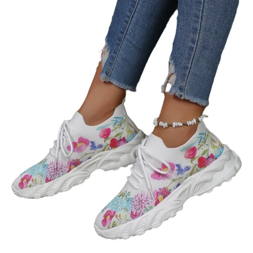  autumn and winter new foreign trade large size women's casual shoes temu flower pattern wedge heel sports shoes for women