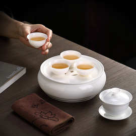 爱赏薄胎骨瓷旅行茶具便携式手提包盖碗茶杯整套功夫茶具茶盘储水