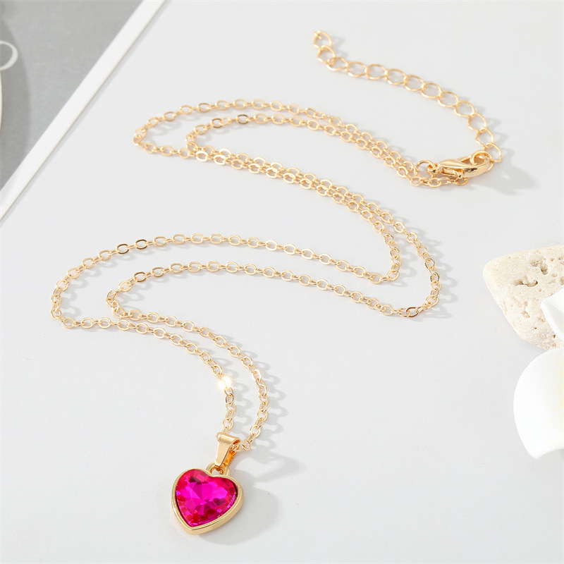 fashion retro zircon heart pendant multicolor stone pendant necklacepicture3