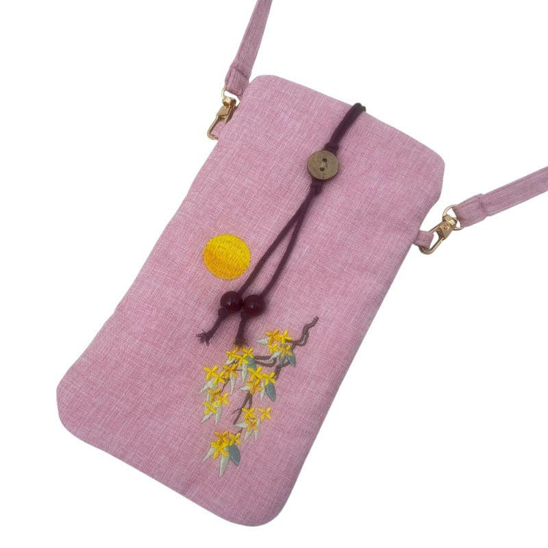Crossbody Adjustable Han Dynasty Bag, Antique Linen Small Shoulder Bag, Fresh Literary Antique Style Bag, Single Shoulder Female Zen Bag, Mobile Phone Bag