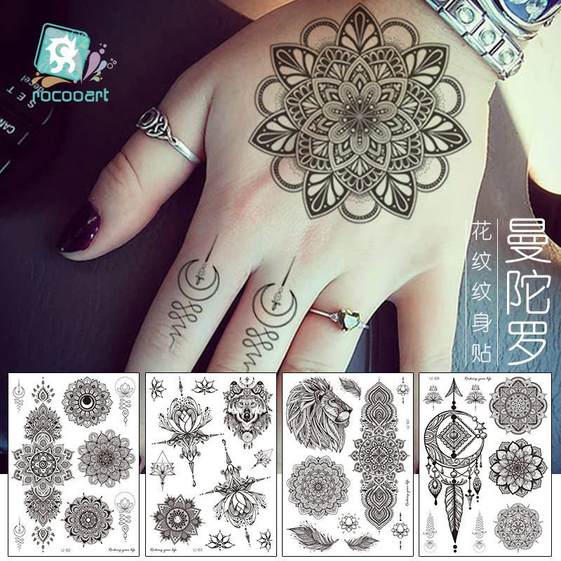 Cross-border Black Tattoo Sticker Retro Hand Pattern Tattoo Sticker Mandala Flower Collarbone Temporary Tattoo Sticker