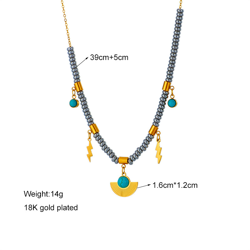 Fashion Geometric Devilu0027S Eye Titanium Steel Ellipse Plating Inlaid Turquoise Turquoise Layered