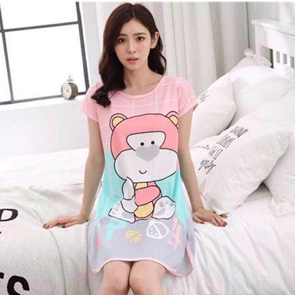 Comercio exterior transfronterizo camisón de verano de las mujeres de dibujos animados de una sola cara de manga corta delgada camisón lindo desgaste del hogar sudeste de asia al por mayor