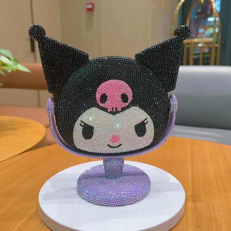 Espejo de maquillaje de escritorio Kulomi, espejo de tocador de diamante de pegatina de bricolaje hecho a mano, diseño de rotación de escritorio creativo, espejo de diamante pegajoso