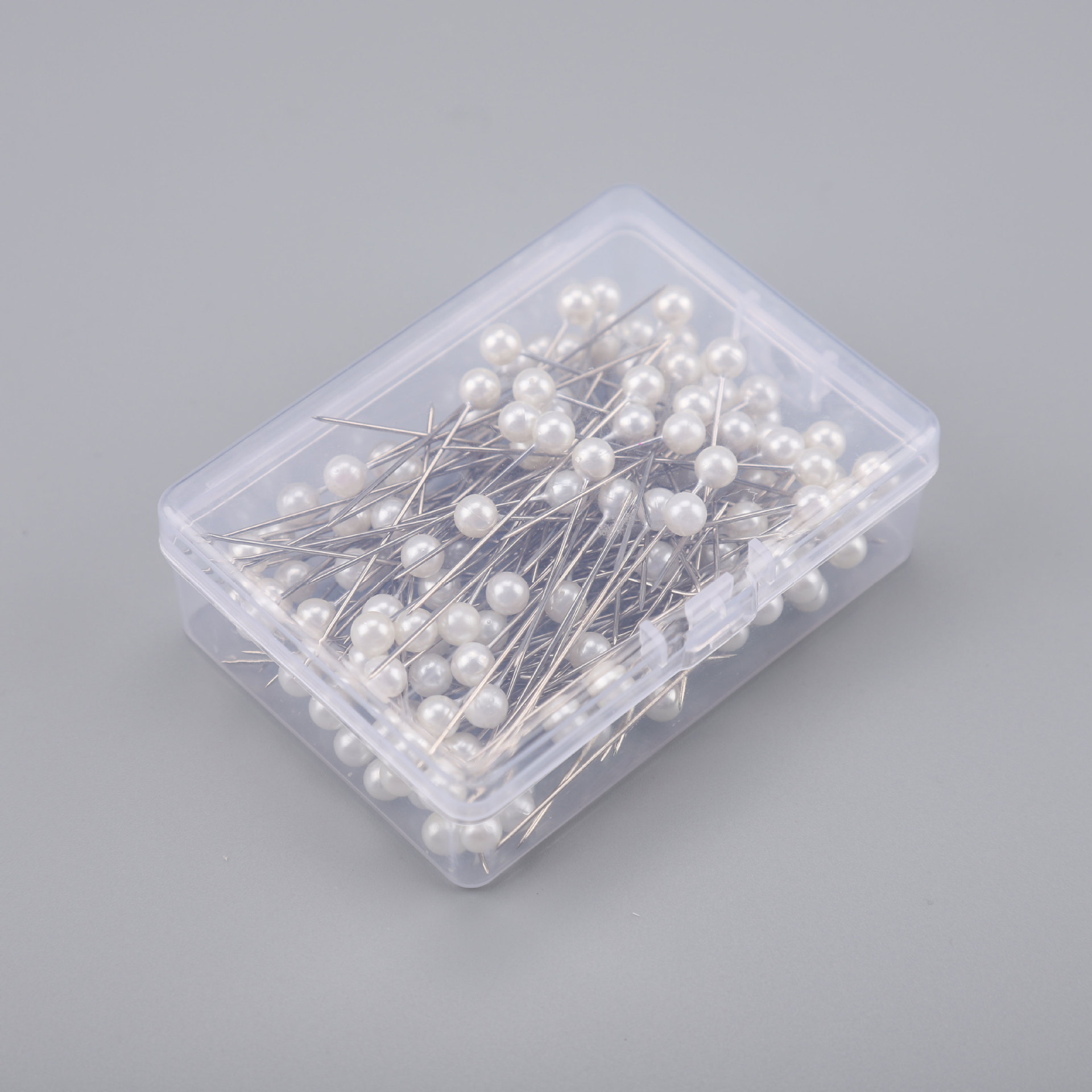 6*65 mm100 accesorios en caja, aguja decorativa fija, aguja perlada brillante, aguja perlada blanca
