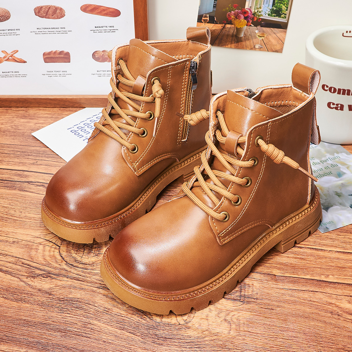 Leather Girls' Martin Boots Lace-Up British Short Boots Children's 2025 Autumn Leather Boots Thick-Soled Fashion Children's Shoes Trendy for Older Children