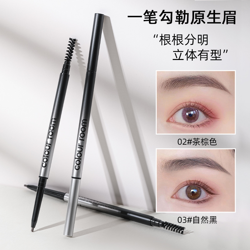 Colour Room Double-Ended Ultra-Fine Rotating Eyebrow Pencil, Natural Color Application, Sweat-Resistant and Long-Lasting, Easy-To-Use Makeup Pen for Beginners