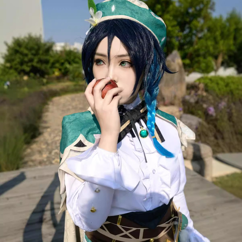 Original God Wendy Anime Wig Venti Blue and Black Gradient Braid Anti-warped Anime cosplay Wig Original God Wendy Anime Wig Venti Blue and Black Gradient Braid Anti-warped Anime cosplay Wig