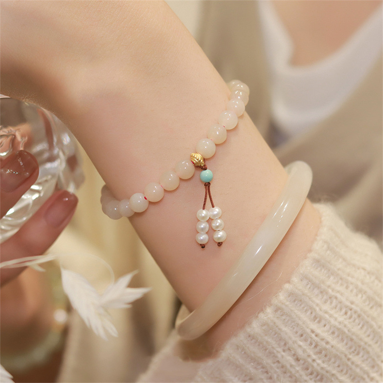 Rosa Armband Jade Luxus Edelsteine Jadeit Schmuck Für Frauen Elastische Seil Natürliche Strang Hand Schmuck Geschenk Frauen Großhandel – Detail 1