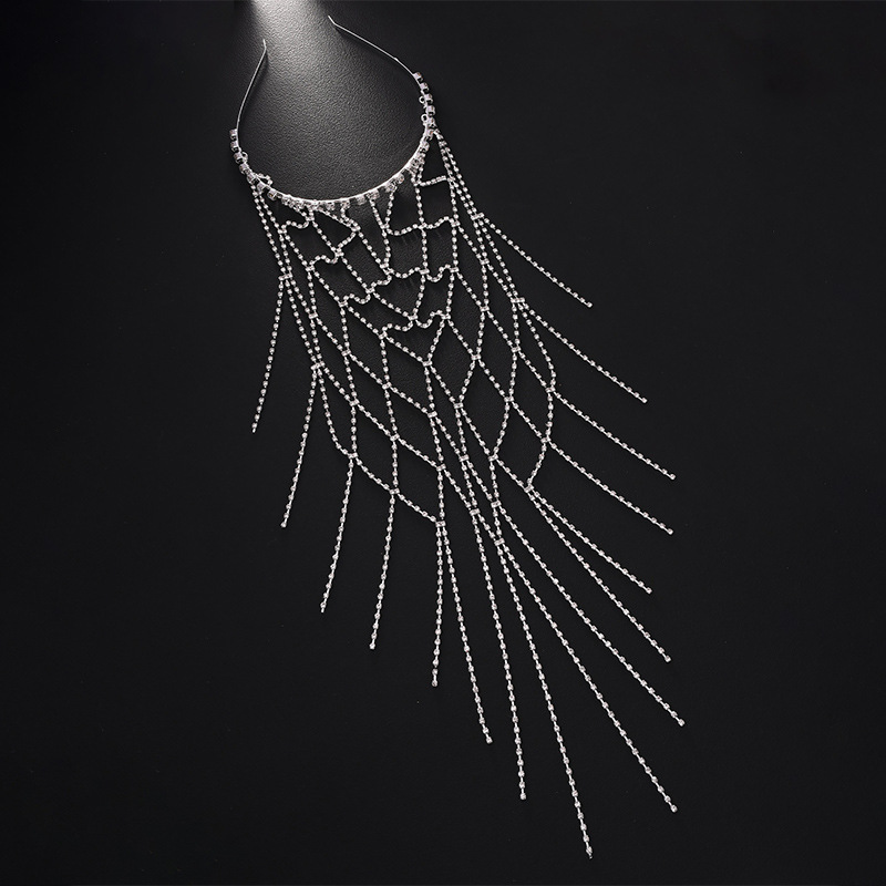 Diadema de flecos de malla de venta caliente en Europa y América Cadena de cabello de diamantes de imitación de sentido avanzado Temperamento Accesorios nupciales Cadena de pelo femenino
