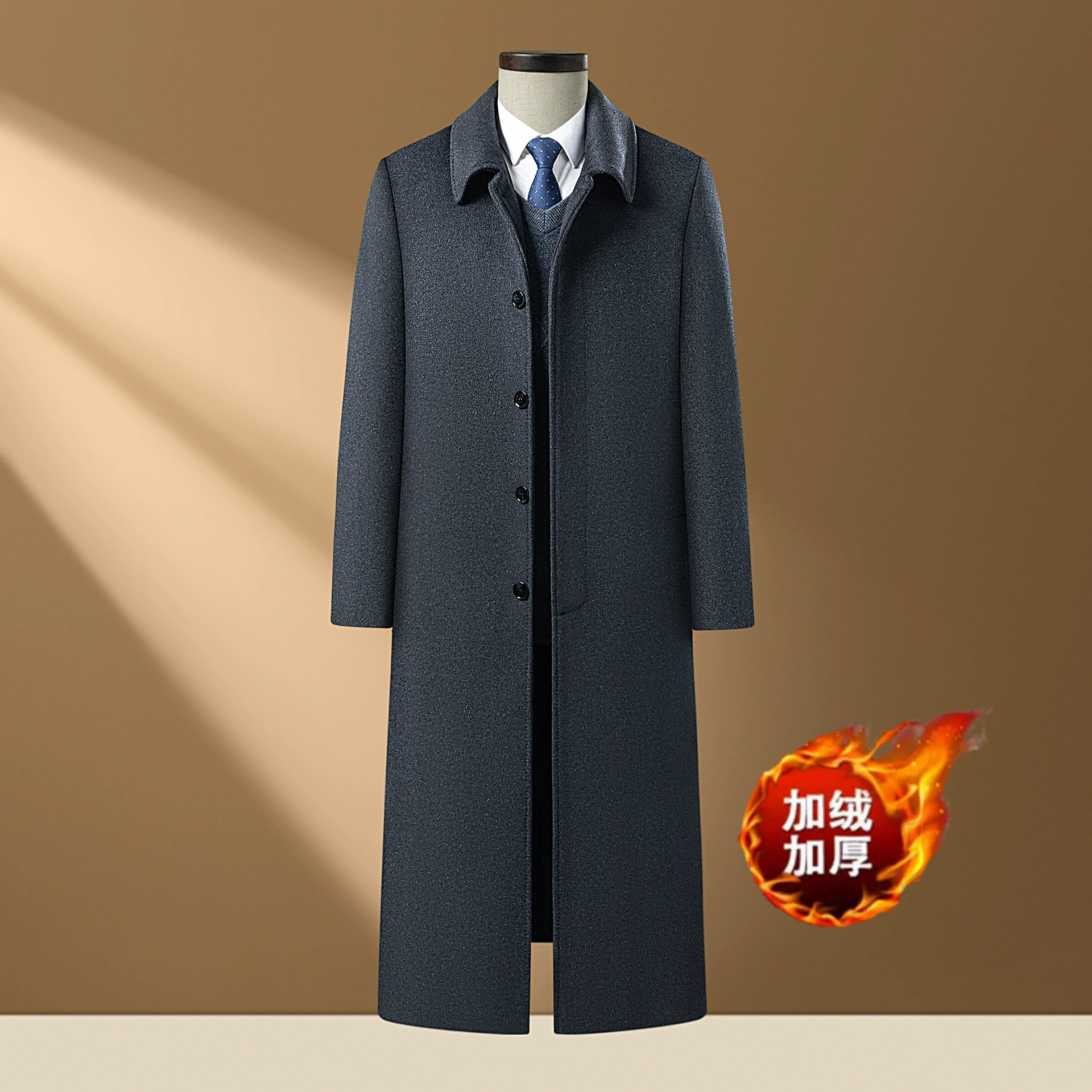 Шерстяное пальто мужской зимний средний и пожилой мужской шерстяной воротник плюшевый толстый папа мужская ветровка длинная шерстяная куртка