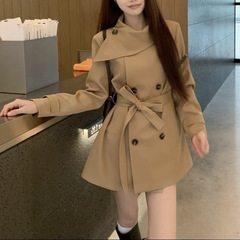 MIU系千金家2025秋网红新款英伦风双排扣韩版通勤风衣外套女 代发