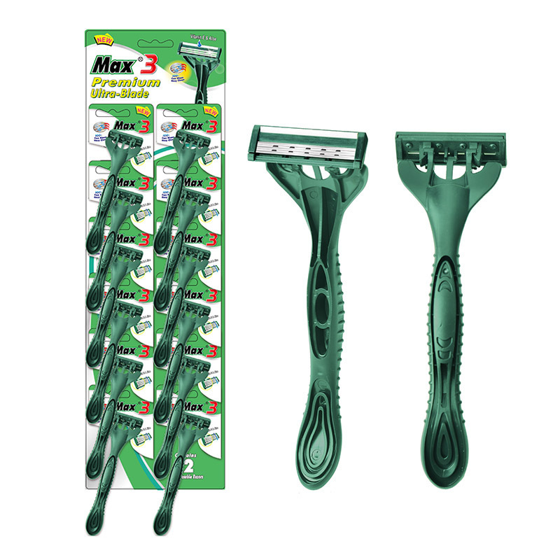 Disposable shaver MAX Meike factory direct sale of 12 hanging card 3-layer Swedish stainless steel manual razor