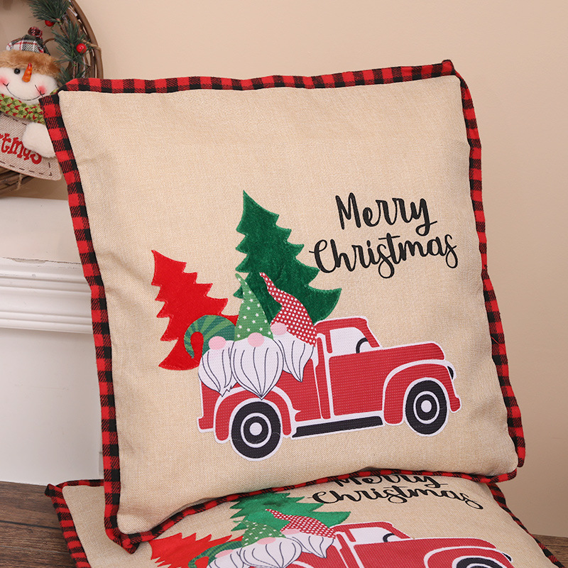 Christmas decorations, old man in the forest pillowcase, fabric ornaments, imitation linen pillowcase, square pillowcase