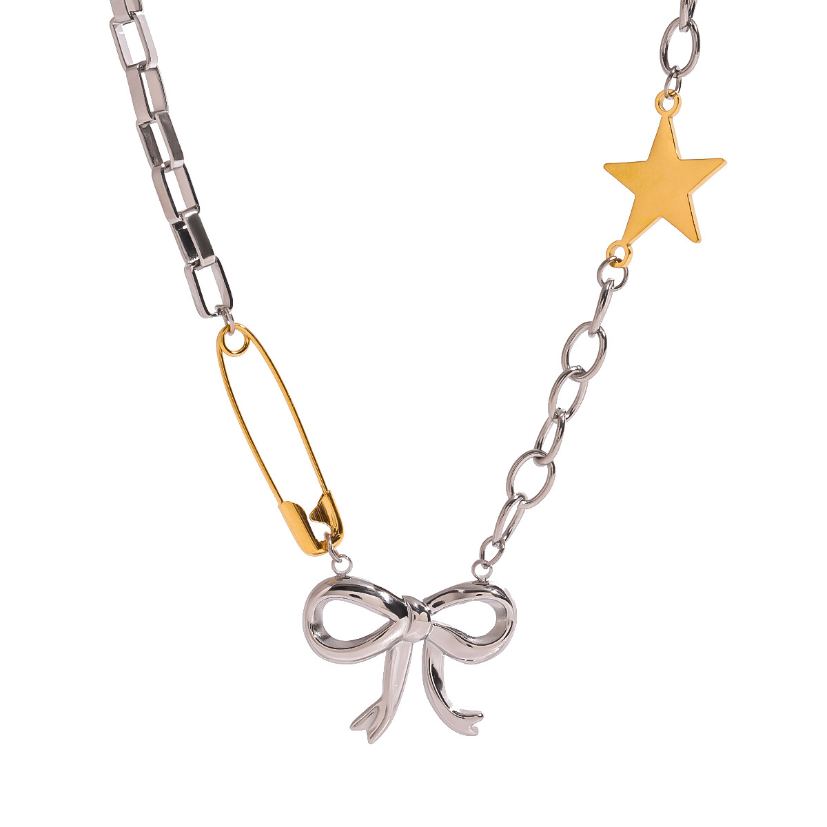 Casual, Elegant, Simple Style Style PVD Coated Real Gold Plated Star Bow Knot 304 Stainless Steel Casual Elegant Simple Style Waterproof Non Tarnish Pendant Necklace