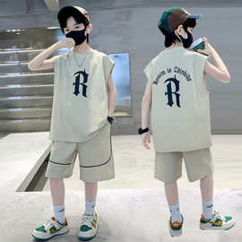 儿童衣服男孩运动套装夏季背心无袖男童2025新款中大童篮球两件套