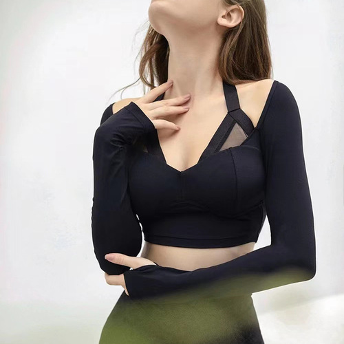 Yoga tops, new yoga clothes, lulu long-sleeved European and American niche tops with chest pads, nude and comfortable, foreign trade cross-border