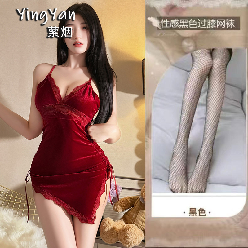 0834 버건디 + 블랙 망사 스타킹