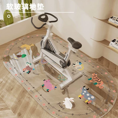 Specialized floor mat for spinning bikes, fitness equipment, non-slip home mat, shock-absorbing transparent oval treadmill carpet
