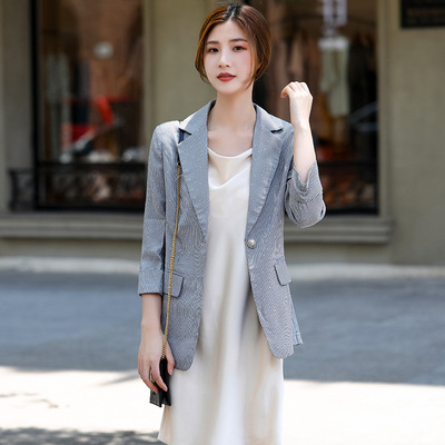 七分袖咖啡色西裝外套女2022新款韓版春秋寬松休閑設計感小衆西服