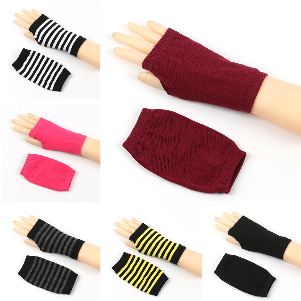 Mangas de muñeca abiertas a rayas para hombres y mujeres, tejido fino, guantes cortos de escritura para niños, color sólido, para hacer uno mismo_voghion.com