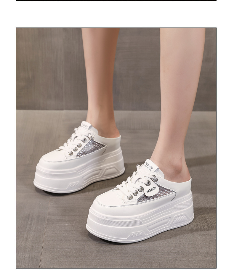 Giày sneaker nữ đế dày tăng chiều cao, cổ thấp dáng lười, mũi tròn bít, phong cách basic trắng đen — màu đen, màu trắng chi tiết 13
