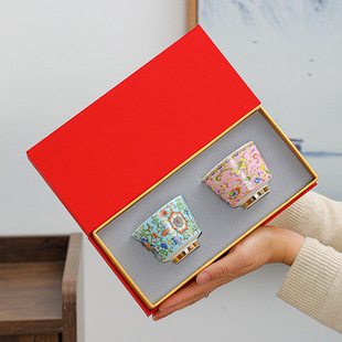 Dehua Tea Set Enamel Color Master Cup Couple Cup Gift Box Tea Bowl Tasting Cup Ceramic Kung Fu Cup Single Cup