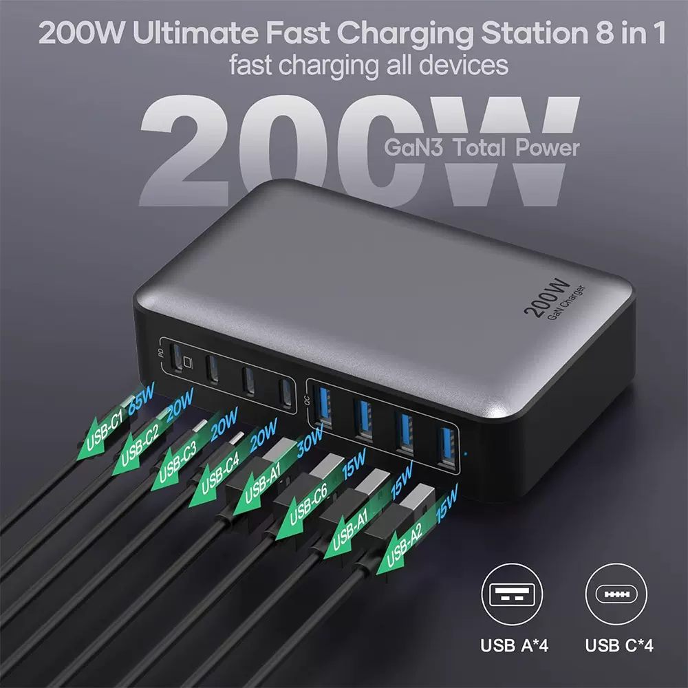 氮化镓充电器200W 桌面充电站200W20V5A大功率手机平板笔记本通用