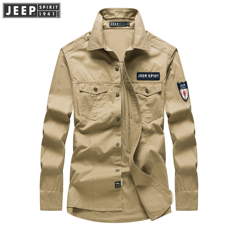 JEEP SPIRIT2020年男装春秋男士工装休闲长袖衬衫青年薄款0017