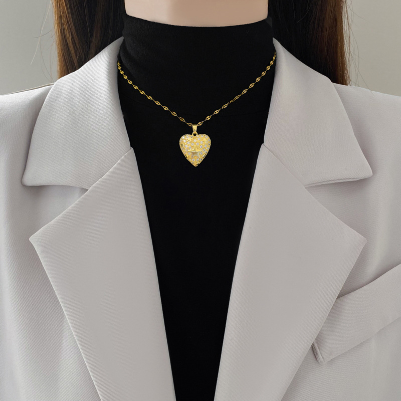 [TianZheng] amor estrella de cinco puntas lujoso temperamento hermoso collar de diamante completo cadena de clavícula de acero Ti