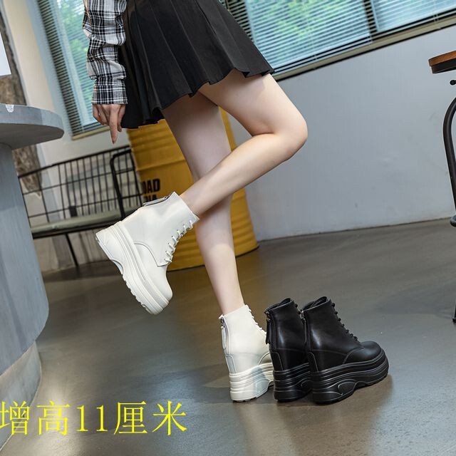 11cm genuine leather back zipper women's ankle boots thick bottom hidden height-increasing small Princess patent show long legs thin 11cm genuine leather back zipper women's ankle boots thick bottom hidden height-increasing small Princess patent show long legs thin