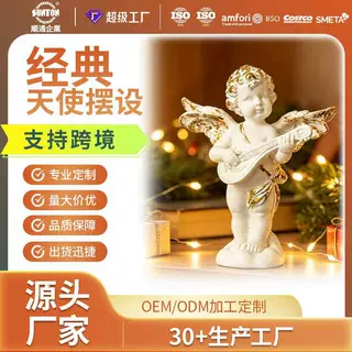 经典弹琴天使金箔效果摆件氛围感北欧风家装咖啡厅装饰礼品定制