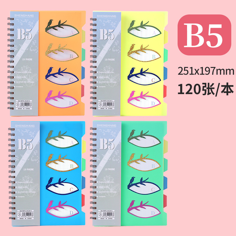 Fuente fabricante multi-especificaciones A4 / B5 / A5 doble bobina portátil PP cubierta de color dividida cuaderno de notas image 8
