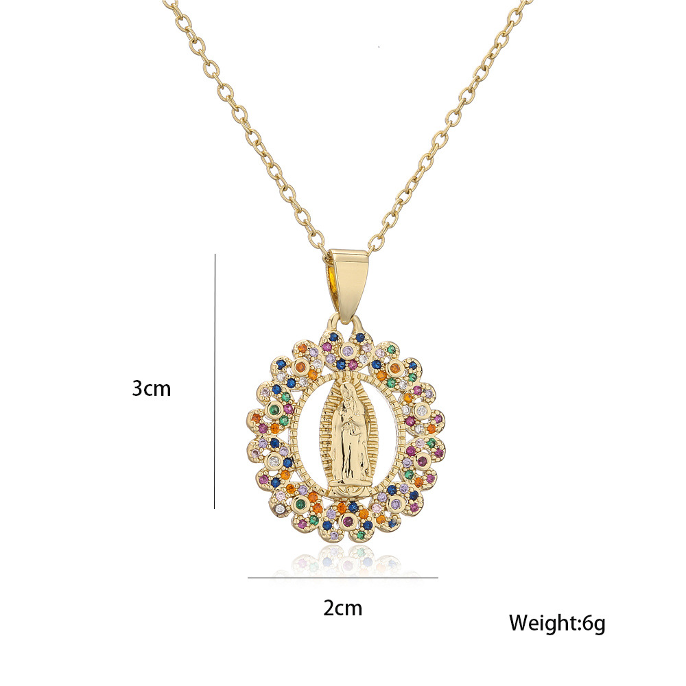 Classic Design Copper Micro-inlaid Zircon Religious Jewelry New Virgin Mary Necklace display picture 3